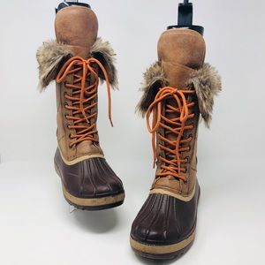 Bamboo Faux Fur Lace Up Duck Boots